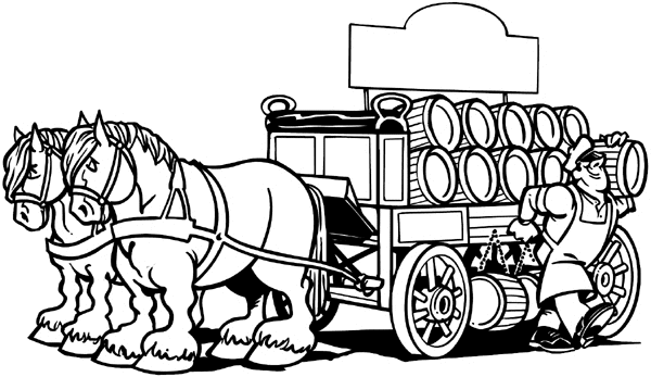 Team of Clydesdales pulling beer wagon vinyl sticker. Customize on line. Transport and Postal 075-0053